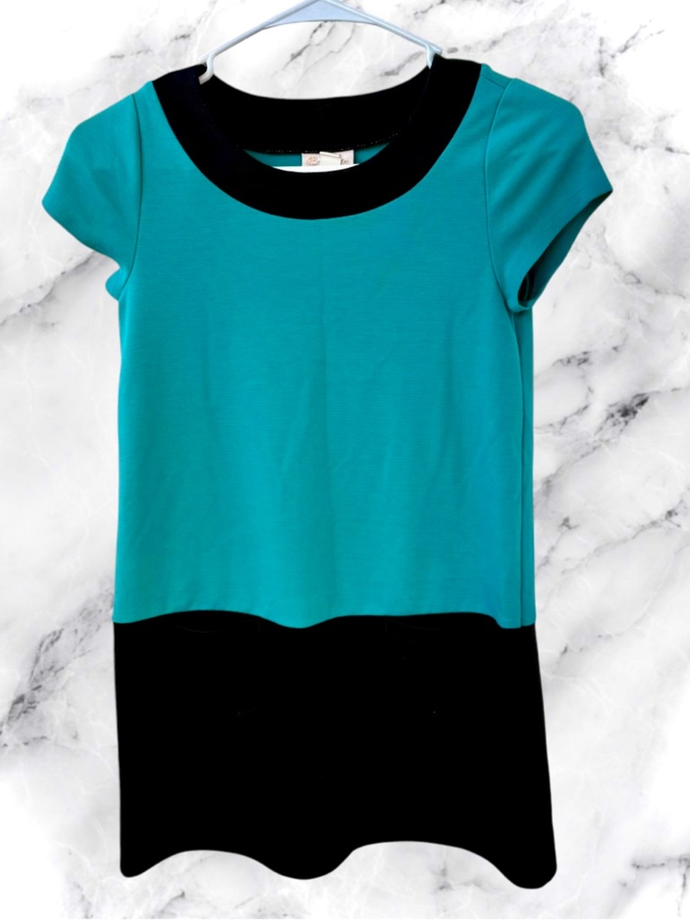 Red Camel Girls Color Block Dress Size M Teal Black Cap Sleeve Mod Retro Chic